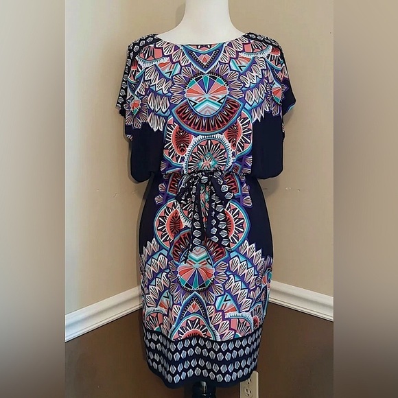 Signature by Sangria Dresses & Skirts - Graphic Blouson Short Sleeves Sash Waist ModCloth Dress by Sangria Whimsigoth